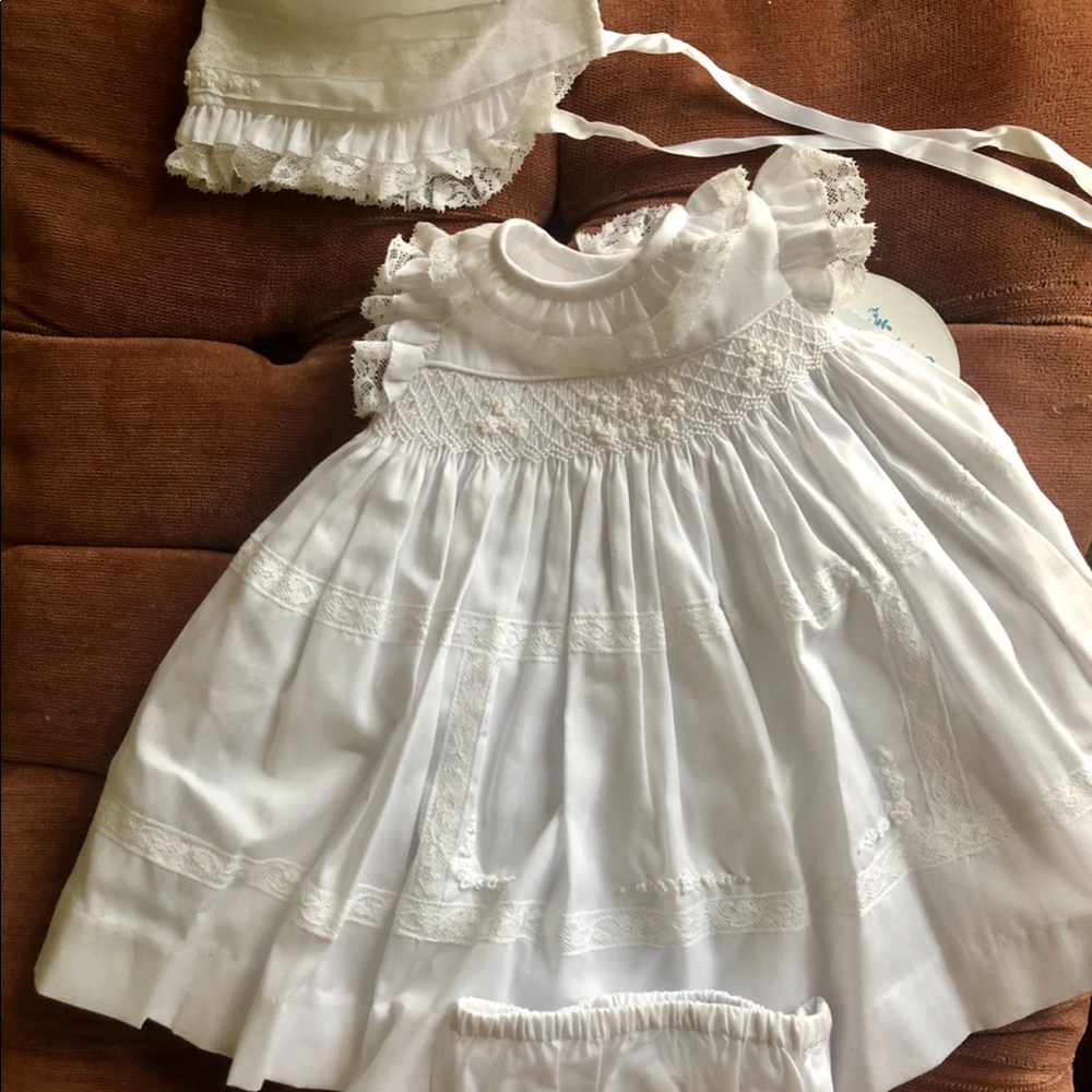 Baby Girl Newborn Dress, Bonnet, and bloomers